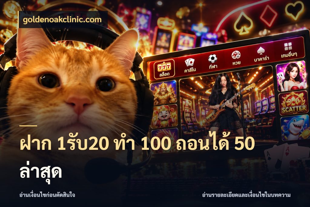 ฝาก 1รับ20 ทํา 100 ถอนได้ 50 ล่าสุด รูปแบบโบนัสกับสิทธิ์ของสายเกม ในมุม goldenoakclinic.com